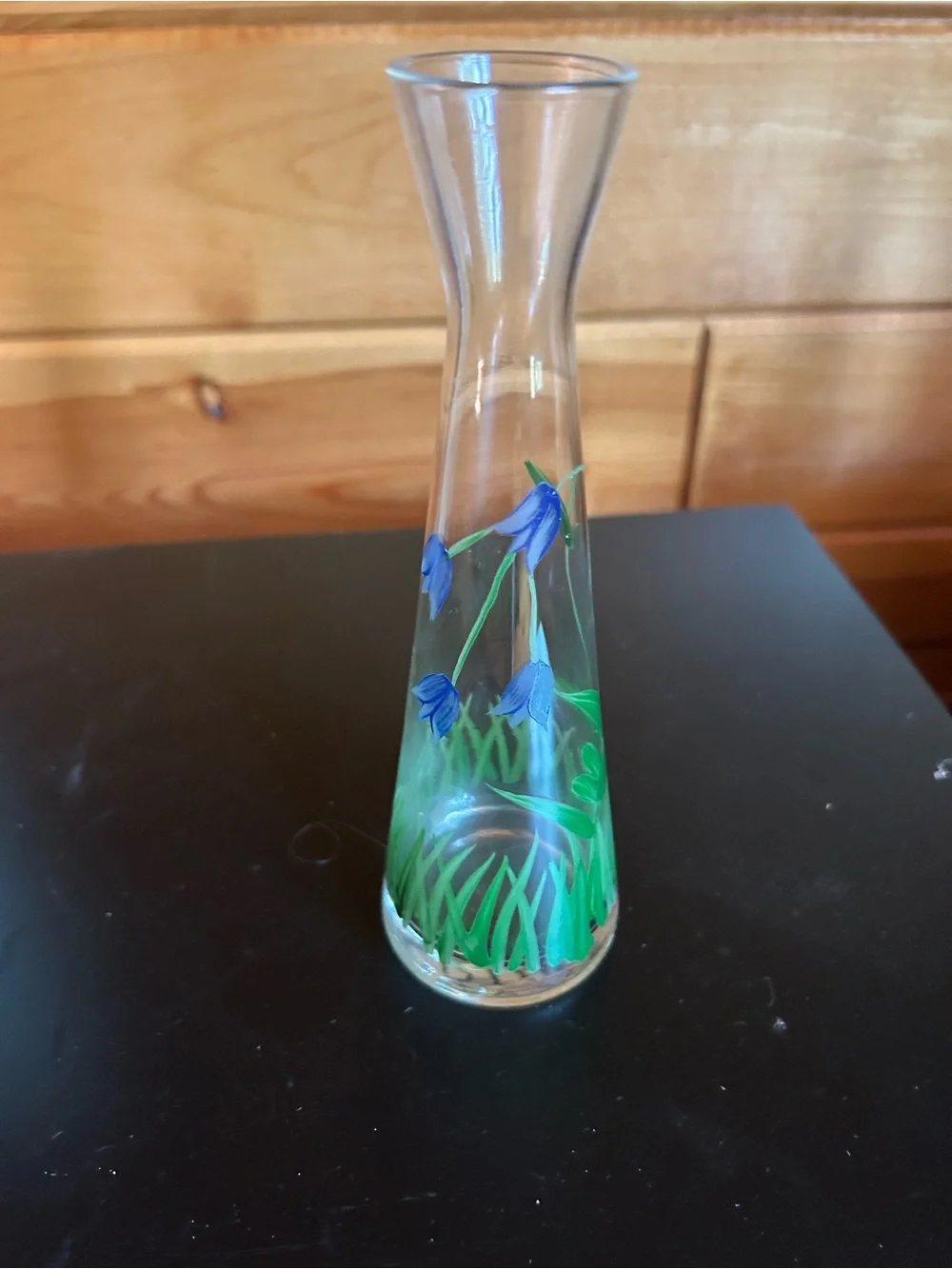 Hand-Painted Blue Floral Glass Bud Vase - Clear